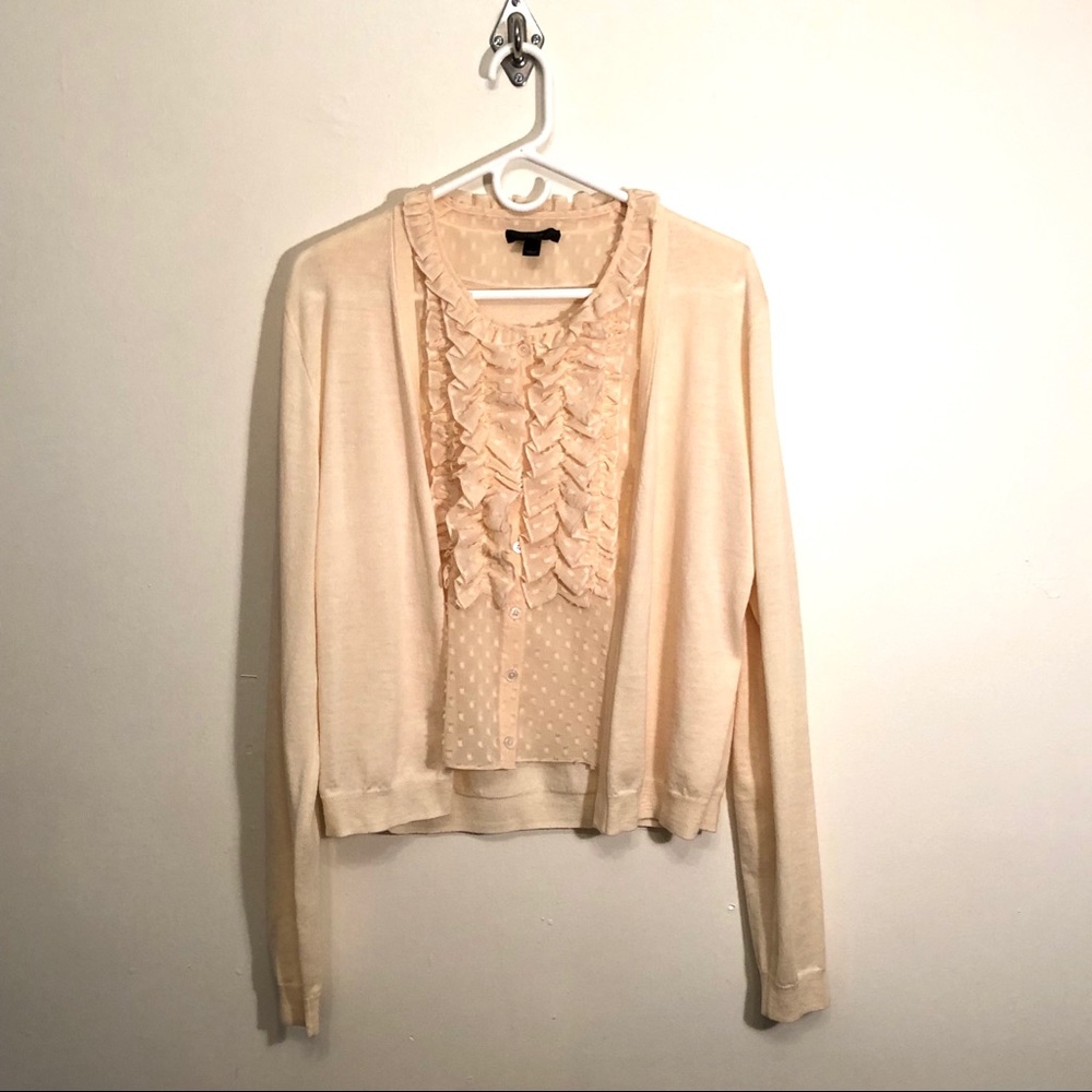 J. Crew 100% Merino Wool Ruffled Cardigan Top XL